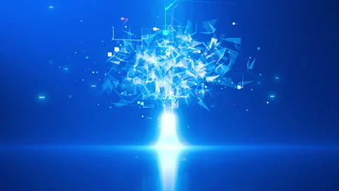 Abstract glowing tree on blue background. Technology growth and digital tra.. 스톡 동영상 283268841