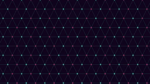 Abstract glowing triangle grid with neon nodes and dark tech background Stockbeeldmateriaal 333187949