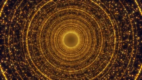 An abstract glowing tunnel consisting of many glowing golden concentric circles. Stock-Footage 303845682