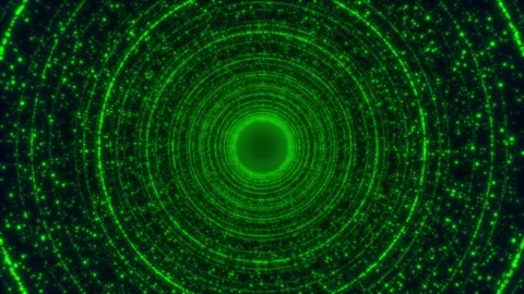 An abstract glowing tunnel consisting of many glowing green concentric circles. 動画素材 303845927