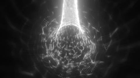 Abstract glowing tunnel structure with dynamic grid lines and bright light .. 스톡 사진