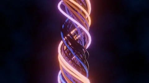 Abstract Glowing Twisted Spiral Helix with Neon Light Trails Futuristic Motion Stock Footage 338273531