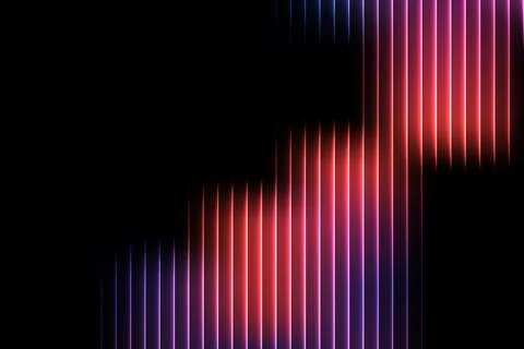 Abstract glowing vertical lines in red purple and blue on black background .. Stock Illustration
