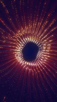Abstract glowing vortex made of golden particles radiating from a dark center Stock Illustration