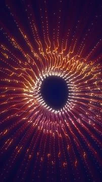 Abstract glowing vortex made of golden particles radiating from a dark center イラスト素材