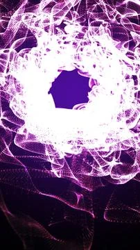 Abstract glowing vortex of purple particles forming a circular tunnel on a .. Stockillustratie