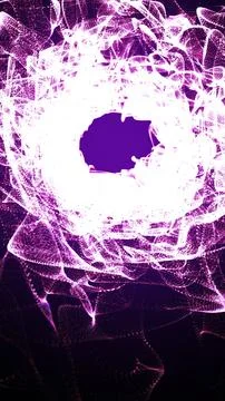 Abstract glowing vortex of purple particles forming a circular tunnel on a .. Illustrazione stock