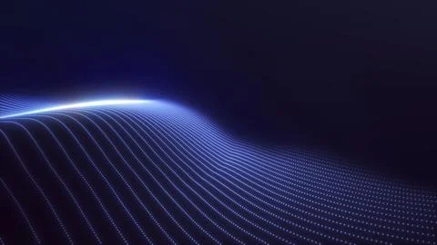 Abstract glowing wave of digital dots forming flowing neon lines on dark fu.. 스톡 일러스트