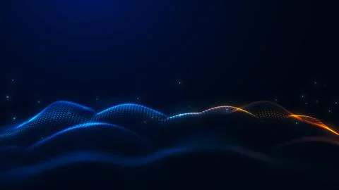Abstract glowing wave formed by blue and orange particles on a dark backgro.. 스톡 일러스트