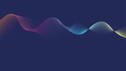 Abstract glowing wave lines on dark blue background. Dynamic wave pattern Stock Illustration