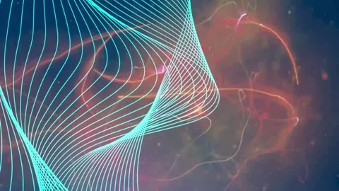 Abstract Glowing Wave Lines Moving Over Red Energy Particles Stock Footage 336107071