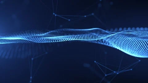 Abstract glowing wave of particles and dots moving on blue background Stock Footage 259298679