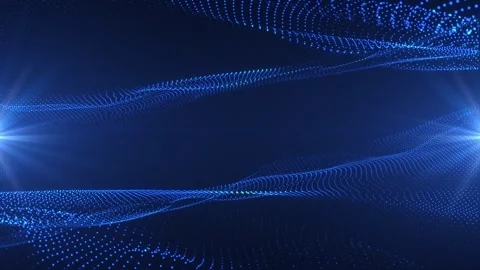 Abstract glowing wave from of particles and dots moves on a blue background Stock Footage 263973405
