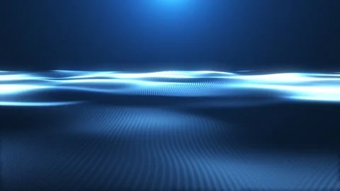 Abstract glowing wave from of particles and dots moves on a blue background Stock Footage 264608434