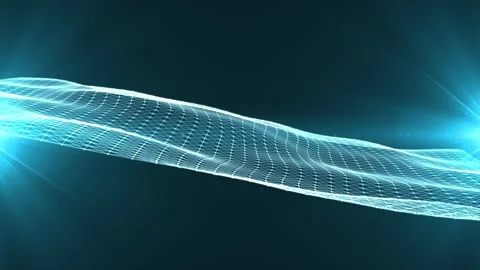 Abstract glowing wave from of particles and dots moves on a blue background, Stock Footage 294688937