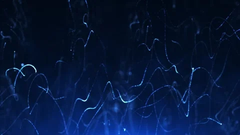 Abstract glowing wave from of particles and dots moves on a blue background Stock Footage 303089554