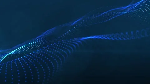 Abstract glowing wave from of particles and dots moves on a blue background, Stock Footage 308148838