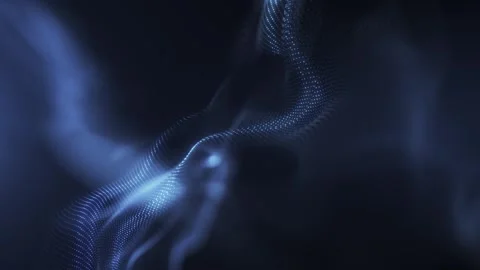 Abstract glowing wave of particles and dots moving on soft blue background, b Stock Footage 314464894