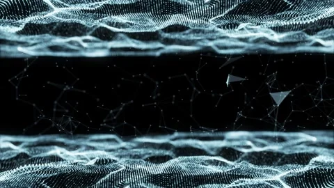 Abstract glowing wave of particles and dots moving on blue background Stock Footage 317810795