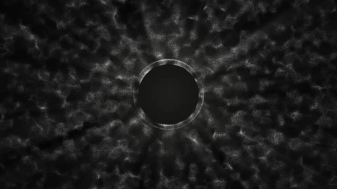 Abstract glowing wave of particles and dots around a hole. Black and white Stock Footage 319290325
