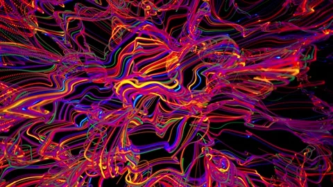 Abstract glowing wave from of particles and dots moves on a black background Stock Footage 337913649