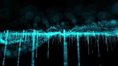 Abstract glowing wave from of particles and dots moves on a black background Stock Footage 338267161