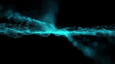 Abstract glowing wave from of particles and dots moves on a black background Stock Footage 338267172