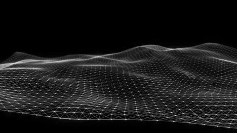 Abstract glowing wave of particles, dots and plexus lines moving on a black Stock Footage 254072073