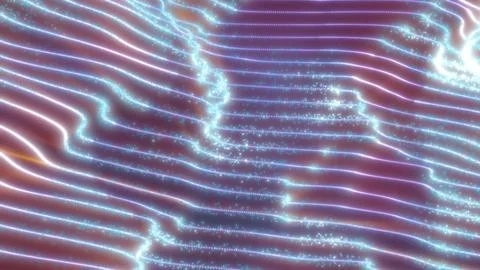 Abstract glowing waves of light and tiny blue particles イラスト素材
