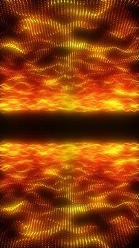 Abstract glowing waves of orange and yellow particles forming symmetrical d.. Stockillustratie