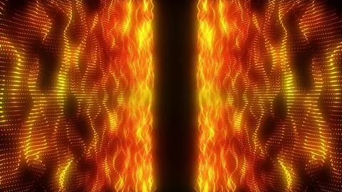 Abstract glowing waves of orange and yellow particles Stockillustratie
