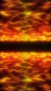 Abstract glowing waves of orange and yellow particles forming symmetrical d.. 库存照片
