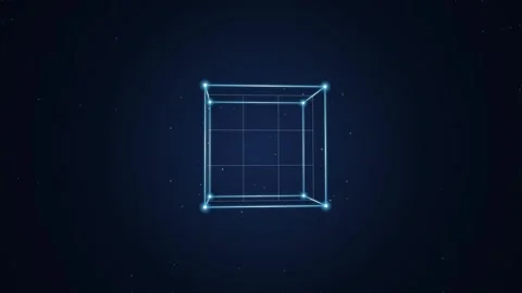 Abstract glowing wireframe cube representing digital data network technolog.. Stock Footage 344649895