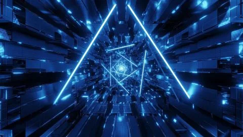 Abstract glowing wireframe design graphic artworkwith technical tunnel corridor Stock Illustration
