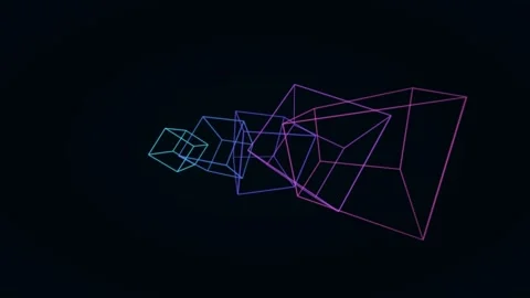 Abstract glowing wireframe geometry visualizing data flow in digital cyberspa Stock Footage 336836845