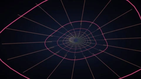 Abstract glowing wireframe grid tunnel with shifting neon colors Stock Footage 335940825