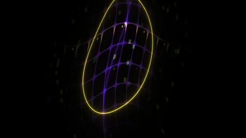 Abstract Glowing Yellow Circle over Purple Digital Grid Motion Background Stock Footage 343687573