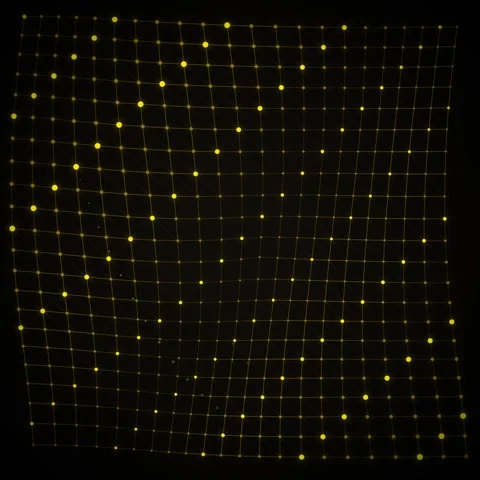 Abstract glowing yellow grid network on black background, digital data flow.. Stock Footage 346280607
