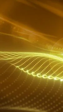 Abstract glowing yellow grid waves with dotted lines on golden background Illustrazione stock