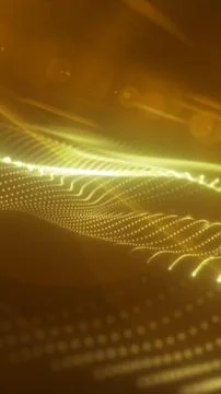 Abstract glowing yellow grid waves with dotted lines on golden background Illustrazione stock