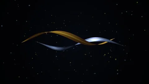 Abstract gold and silver ribbons swirling through dark night sky with shimm.. Video stock 344996288
