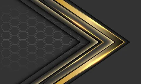 Abstract gold arrow black shadow direction geometric hexagon mesh on grey Stock Illustration