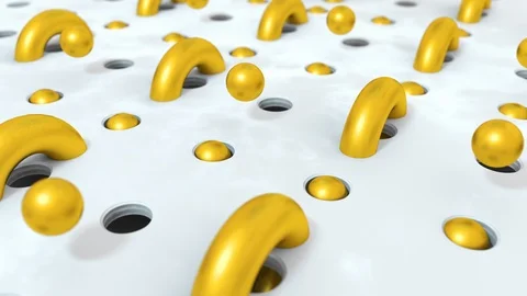 Abstract gold background 3D shapes balls flying in holes. 4K animation looping f Stock Footage 105499202