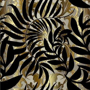 Abstract gold baroque vector seamless pattern. Patterned ornamental antique b Illustrazione stock