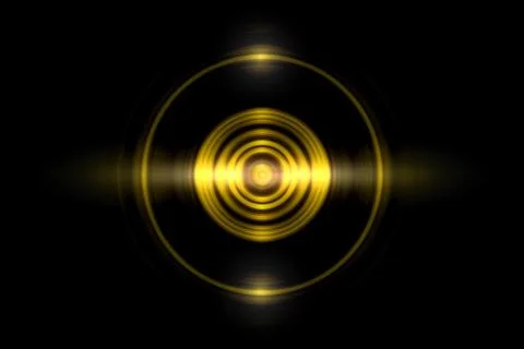 Abstract gold circle ring light effect with sound waves oscillating on black Stock Illustration