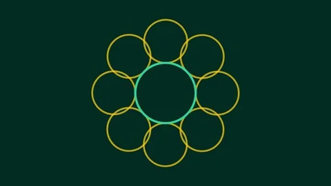 Abstract gold circular flower design on deep teal background Stock Footage 343632211