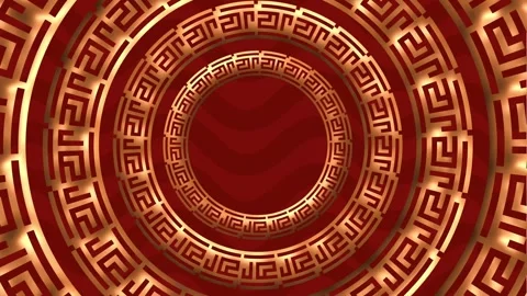 Abstract Gold Circular Maze Pattern Red Background Motion Video stock 322957043