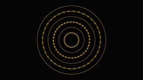 Abstract gold circular motion graphics animation with arrows on a dark back.. Video stock 341770767