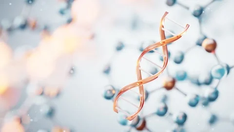 Abstract gold dna helix structure rotating in 3d space with blurred molecul.. Stock Footage 332227387