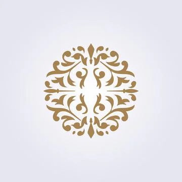 Abstract gold flower pattern, element circle badge emblem illustration vector Stock Illustration